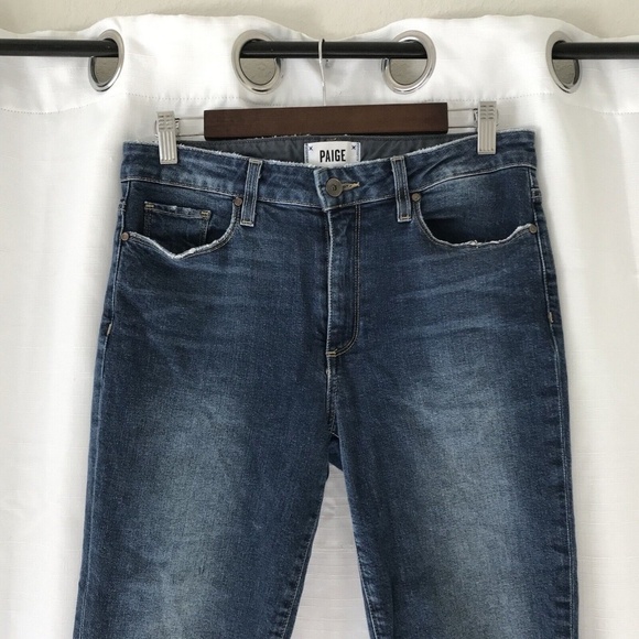 Paige Jacqueline Straight Jeans Womens 28 Blue Stretch 27" Inseam Frayed Hem - Picture 3 of 14